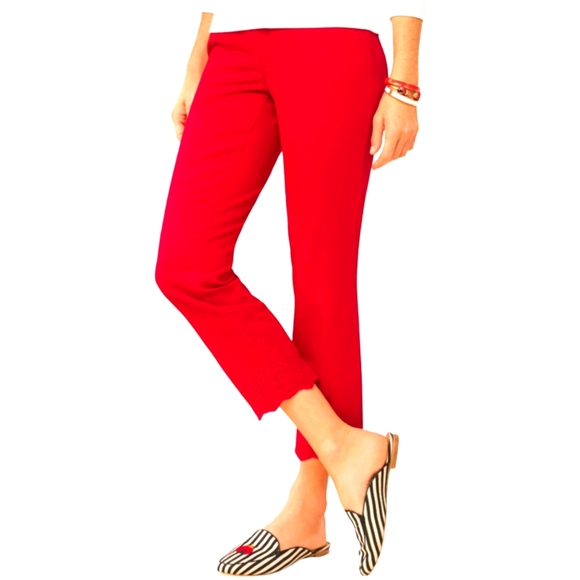 Talbots Red Denim Scalloped Ankle Pant Size 8P - Picture 1 of 11